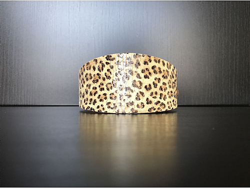 Beige Leopard Print - Whippet Leather Collar - Size S